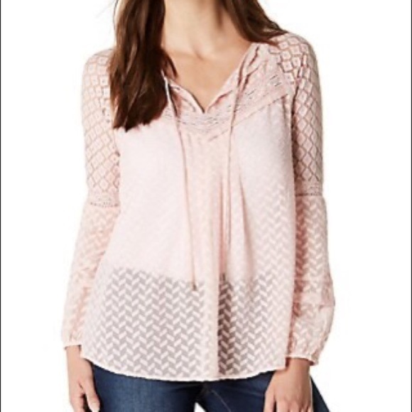 Nine West Sheer Chevron Lace Pink Boho Top - Picture 1 of 11